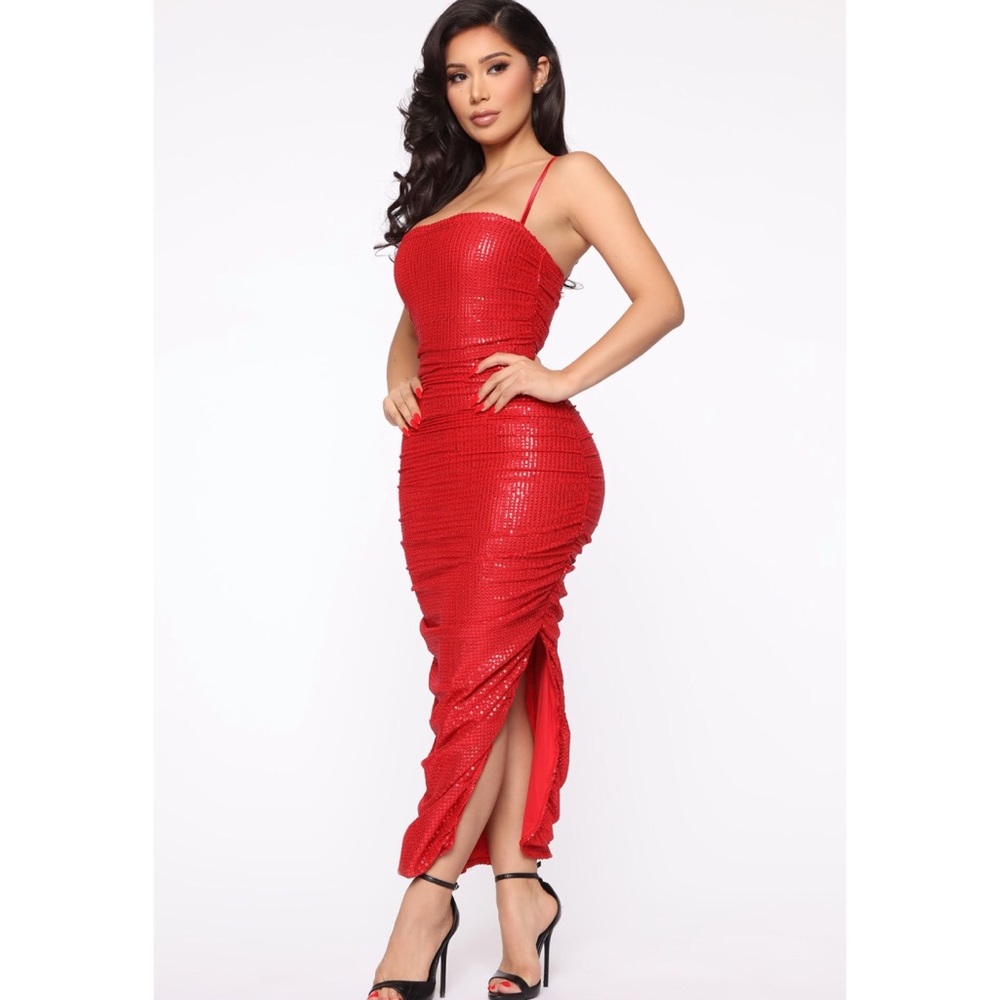 Red Sequin Maxi Dress-Medium